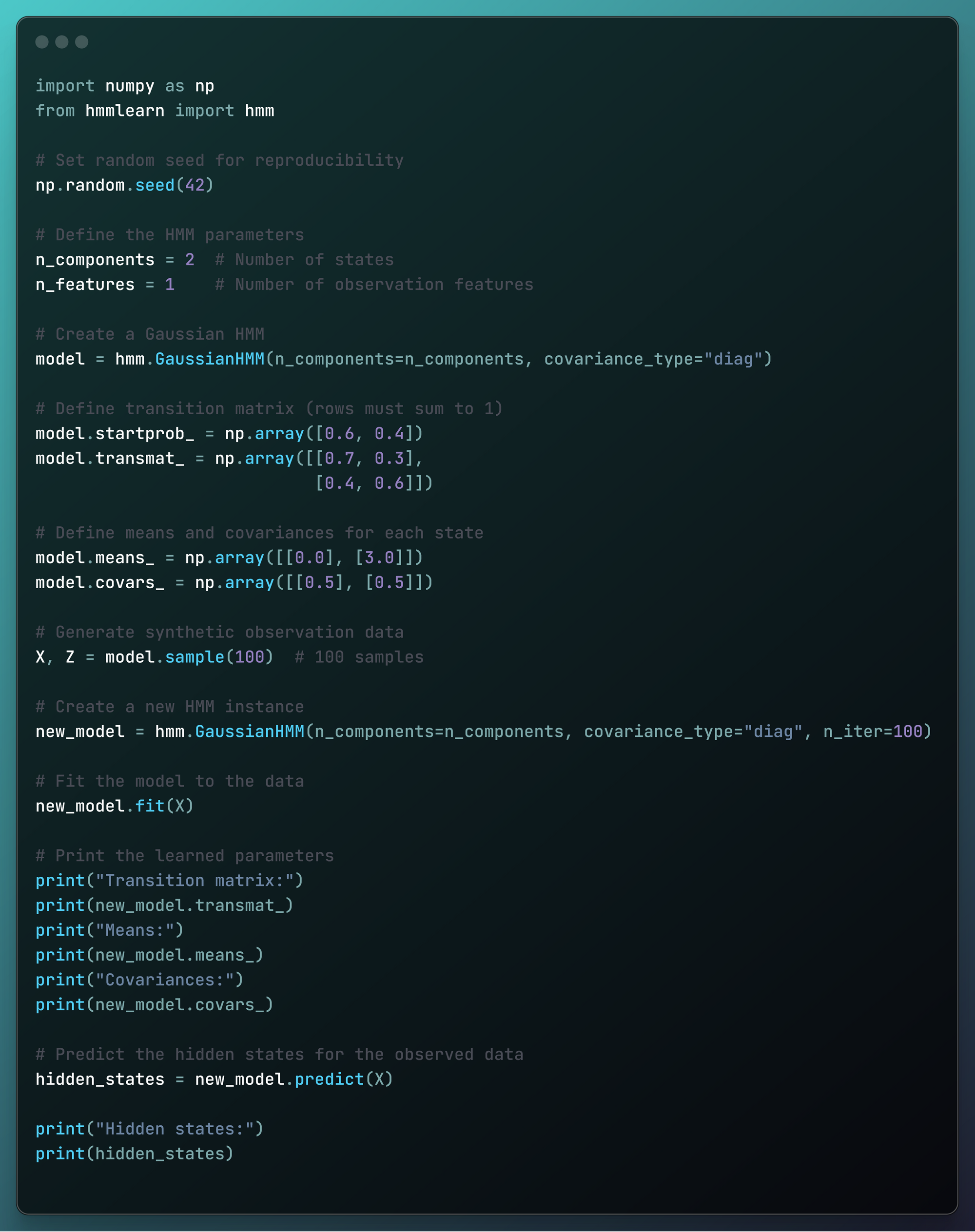 Full code example of HMM (Hidden Markov Chain)